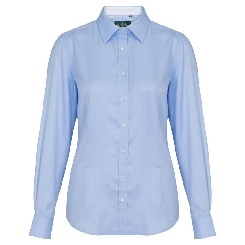 Alan Paine Ladies Bromford Shirt - Blue Cozy Knit Short Sleeve Top