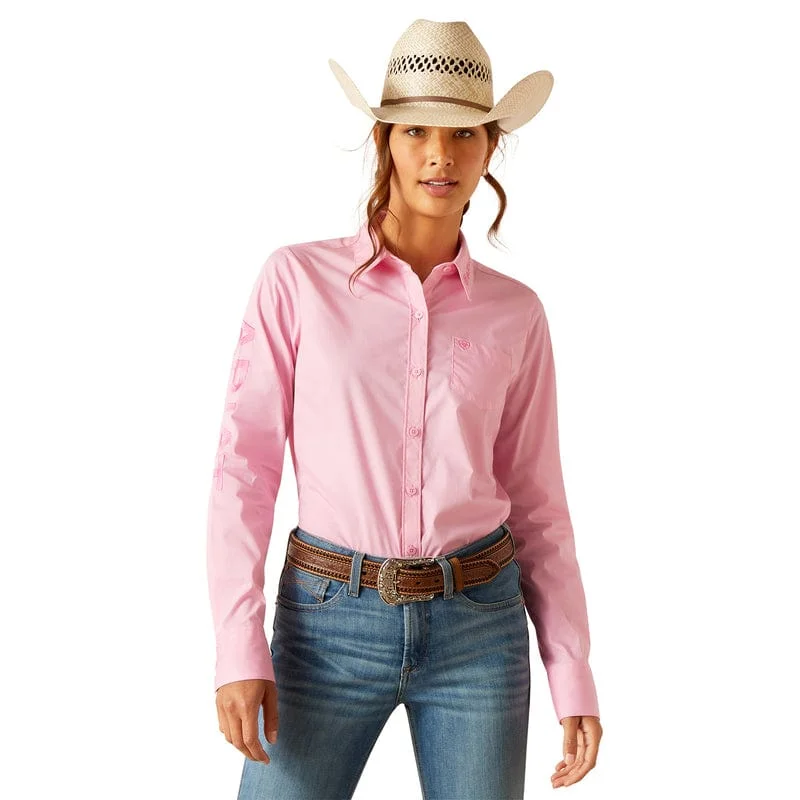 Ariat Women's Wrinkle Resist Team Kirby Prism Pink Long Sleeve Button Down Stretch Shirt 10048754 Classic Short Sleeve Blouse