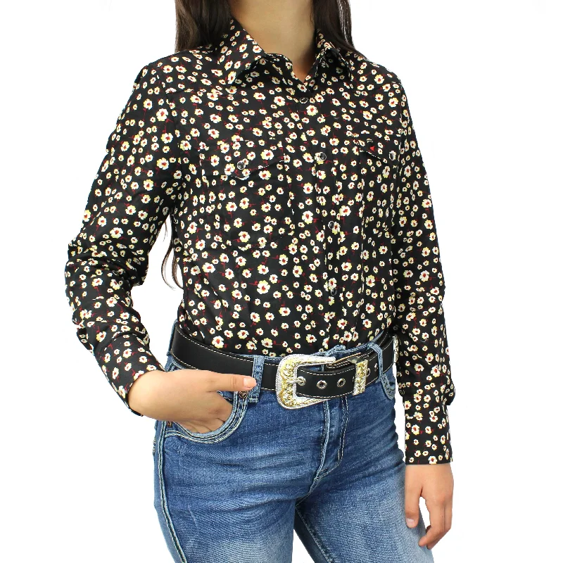 Bandoleros Western Cowgirl Shirt - Black Comfortable Ribbed Short Sleeve