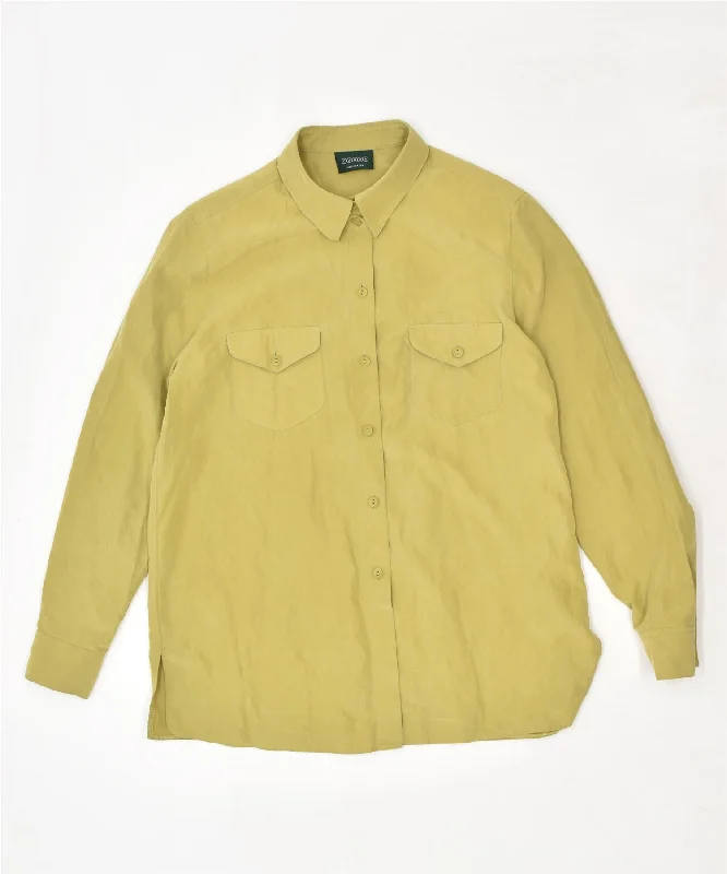 CANDA Womens Shirt UK 18 XL Yellow Viscose Cozy Linen Short Shirt