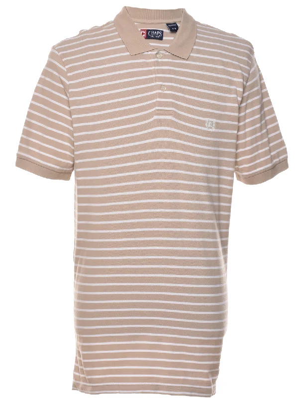 Chaps White & Light Brown Polo Shirt - L Comfortable Loose Short Sleeve