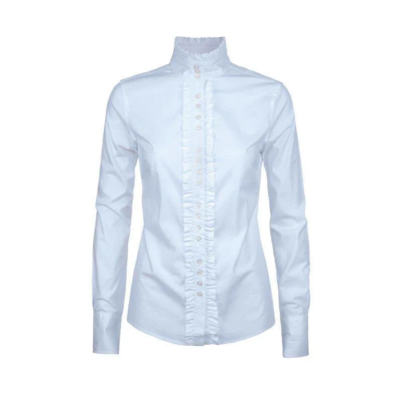 Dubarry Chamomile Ruffle Detail Shirt - Pale Blue Casual Plain Short Shirt