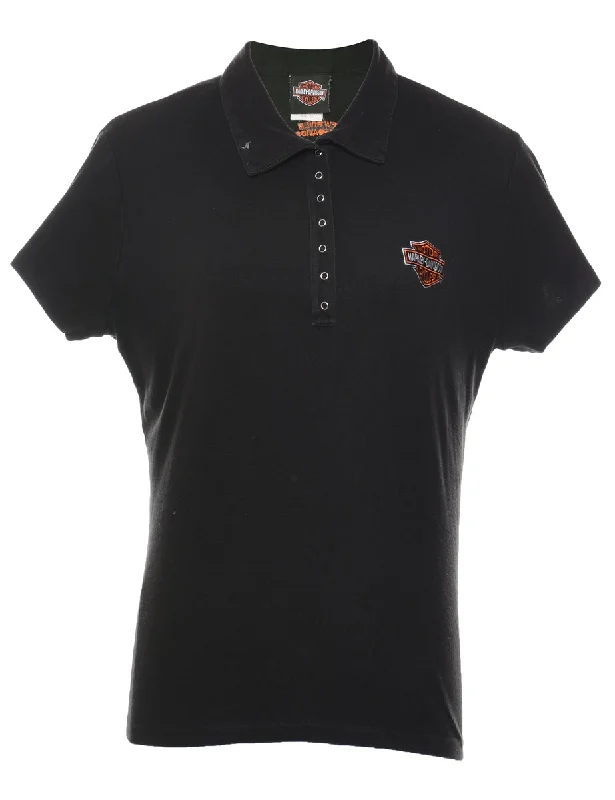 Harley Davidson Black & Orange Embroidered Polo Shirt - XL Casual Slouchy Short Sleeve