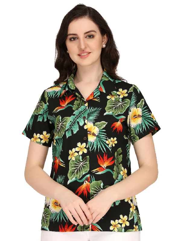 Hawaiian Shirts Womens Flower Leaf Beach Aloha Top Blouse Short Sleeve Holiday Comfortable Flowing Short Sleeve