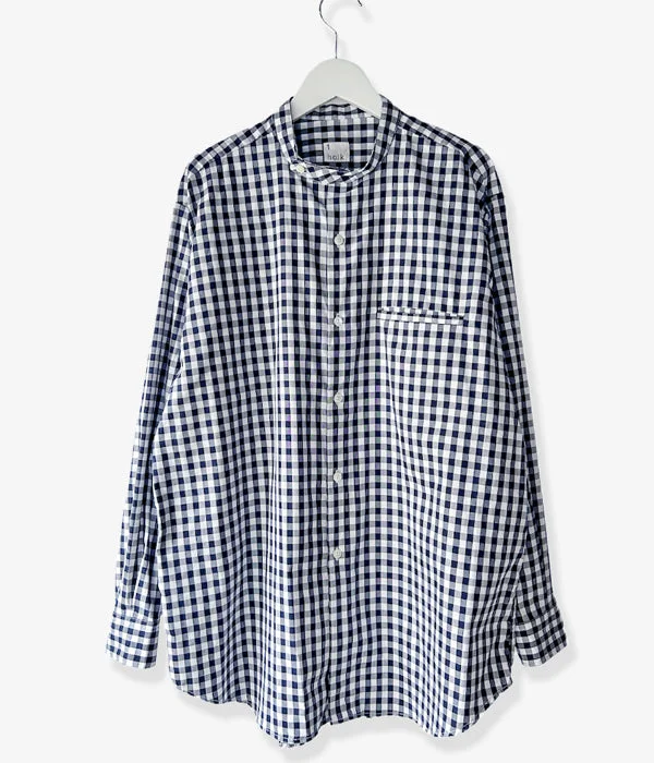 holk/BAND COLLER SHIRT (GINGHAM CHECK) Trendy Short Sleeve Blouse