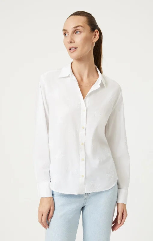 JACQUARD BUTTON-UP SHIRT IN ANTIQUE WHITE Relaxed Fit Short Blouse