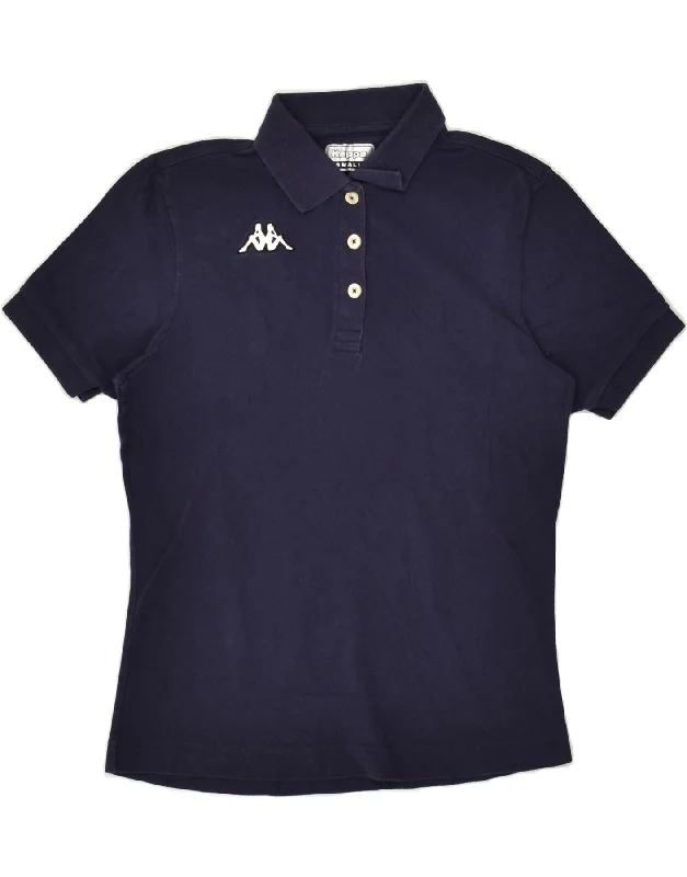 KAPPA Womens Polo Shirt UK 10 Small Navy Blue Classic V-Neck Short Shirt