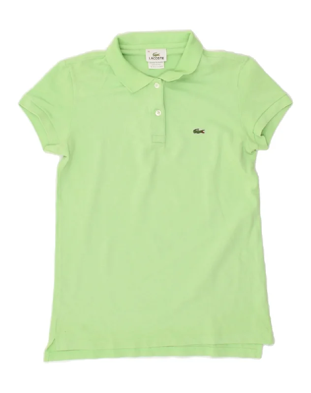 LACOSTE Womens Polo Shirt Size 38 Medium Green Cotton Cozy Linen Short Shirt