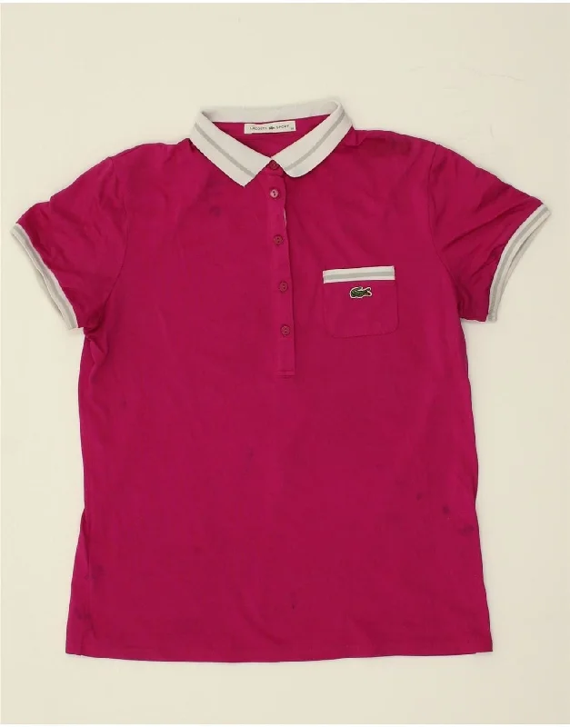 LACOSTE Womens Polo Shirt Size 38 Medium Pink Polyamide Comfortable Fit Short Shirt