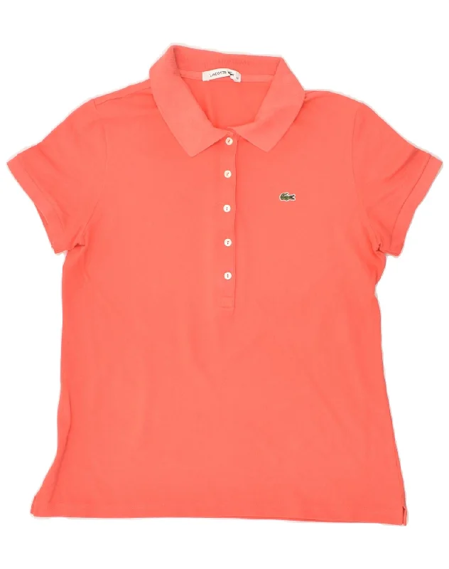 LACOSTE Womens Polo Shirt Size 42 Large Orange Cotton Comfortable Peplum Short Shirt