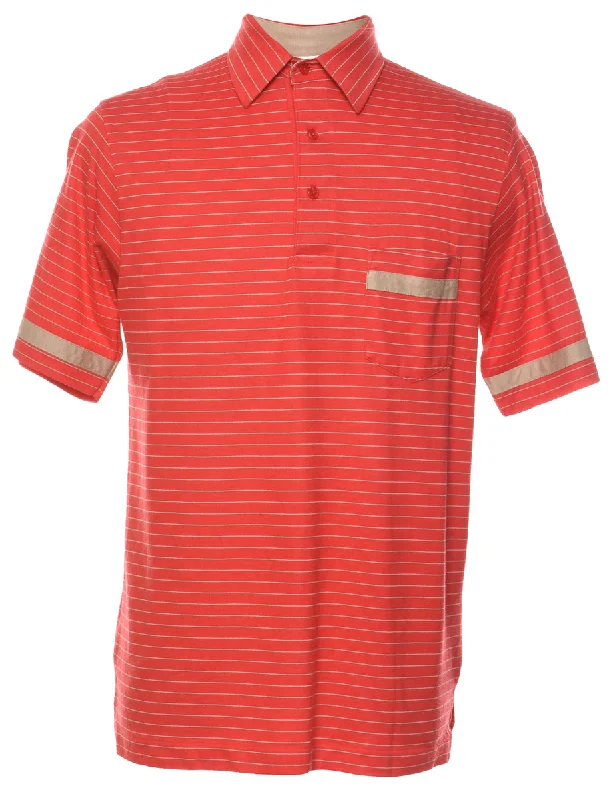 London Fog Red Striped Polo Shirt - M Fashionable Draped Short Sleeve