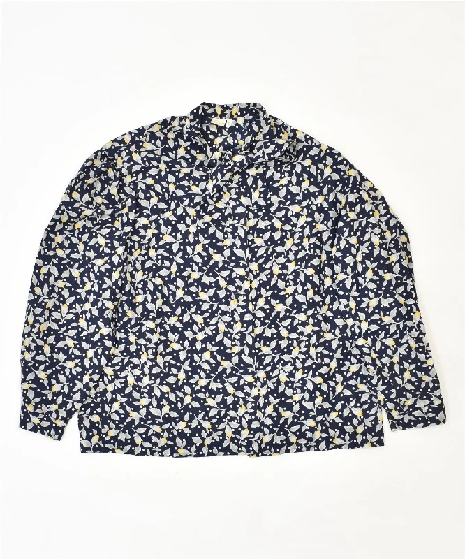 MAGAL Womens Shirt Blouse IT 52 3XL Navy Blue Floral Polyester Vintage Classic Short Sleeve Blouse MAGAL Womens Shirt Blouse IT 52 3XL Navy Blue Floral Polyester Vintage Classic Short Sleeve Blouse