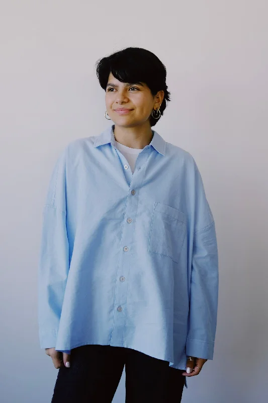 oversize shirt - tahira - blue chambray Casual Ruffle Short Shirt