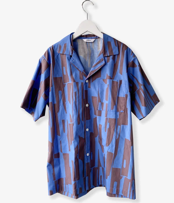 PHEENY/PRINT TYPEWRITER PAJAMAS SHIRT S/S(BLUE) Classic Cropped Short Sleeve