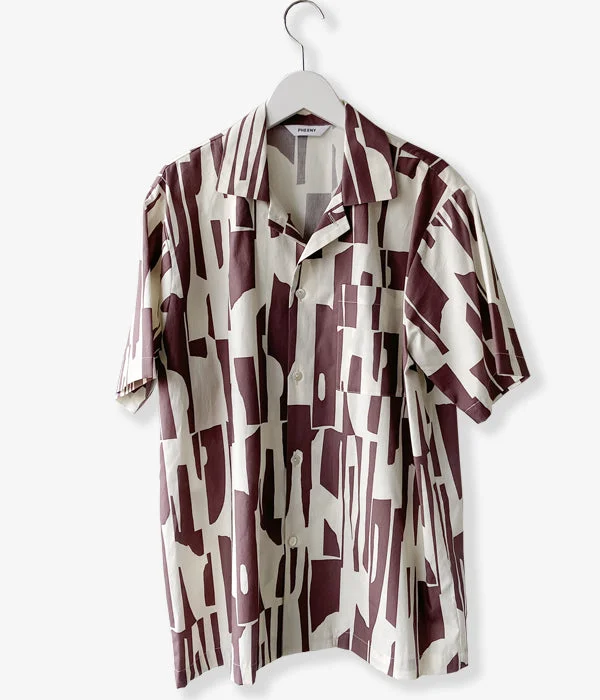 PHEENY/PRINT TYPEWRITER PAJAMAS SHIRT S/S(BROWN) Fashionable Cuffed Short Sleeve