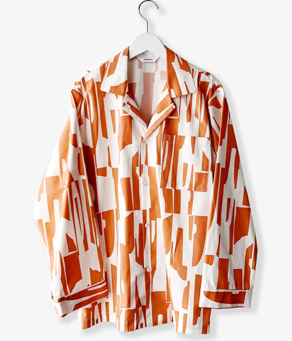 PHEENY/PRINT TYPEWRITER PAJAMAS SHIRT(ORANGE) Elegant Button-Down Short Shirt