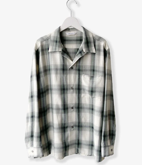 PHEENY/RAYON OMBRE CHECK L/S SHIRT(GREEN) Elegant Silk Short Shirt