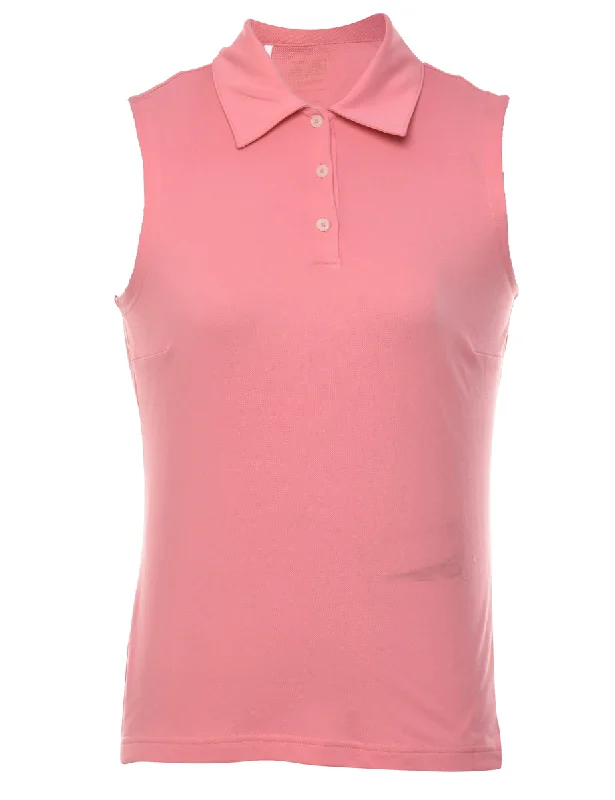 Pink Sleeveless Yellow Polo Shirt - S Stylish Casual Short Tee