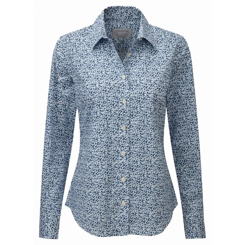 Schoffel Suffolk Ladies Cotton Shirt - Navy Floral Comfortable Ribbed Short Sleeve