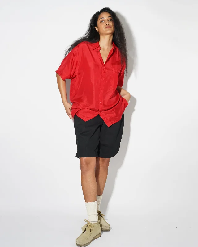 Silk Shirts Short Sleeve Vivid Stylish Pleated Short Sleeve