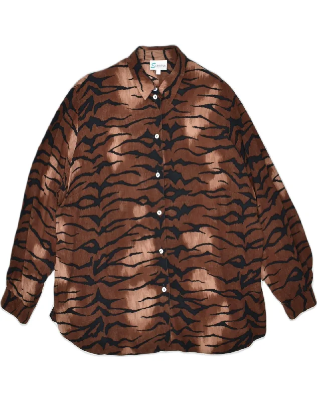 SURPRISE Womens Shirt IT 50 XL Brown Animal Print Viscose Comfortable Knit Short Shirt