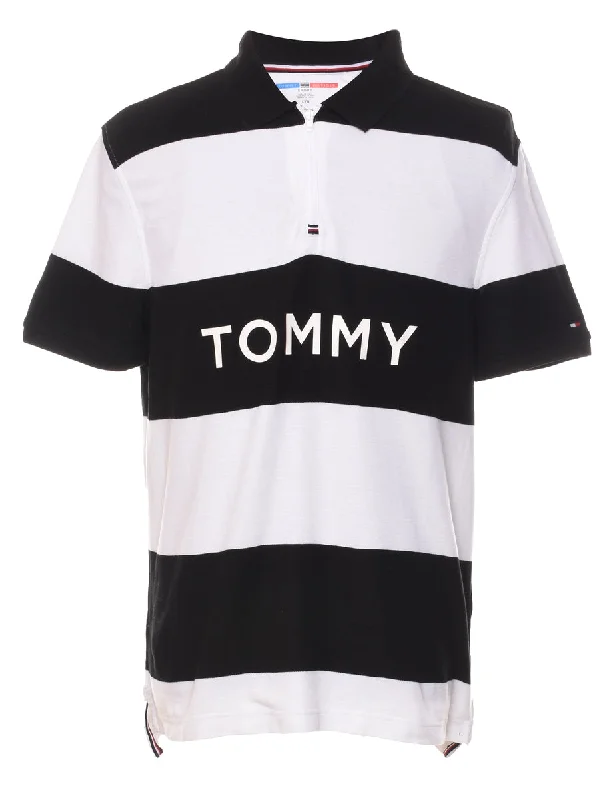 Tommy Hilfiger 1990s Black & White Polo Shirt - L Comfortable Peplum Short Shirt