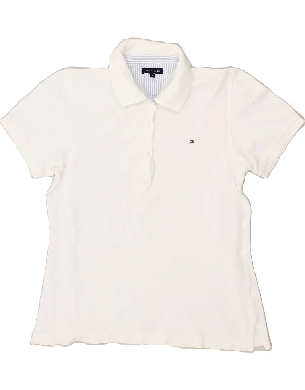 TOMMY HILFIGER Womens Polo Shirt UK 12 Medium White Fashionable Button-Front Short Sleeve TOMMY HILFIGER Womens Polo Shirt UK 12 Medium White Fashionable Button-Front Short Sleeve