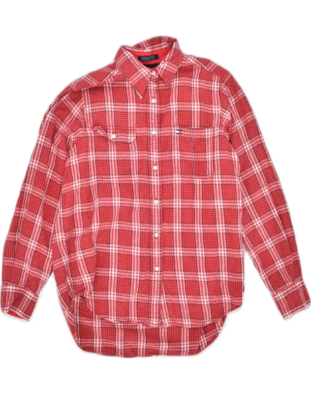 TOMMY HILFIGER Womens Shirt US 8 Medium Red Check Cotton Classic Denim Short Sleeve