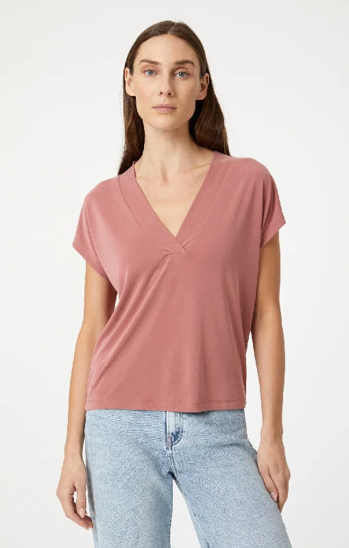 V-NECK SHIRT IN CANYON ROSE Soft Cotton Short Shirt