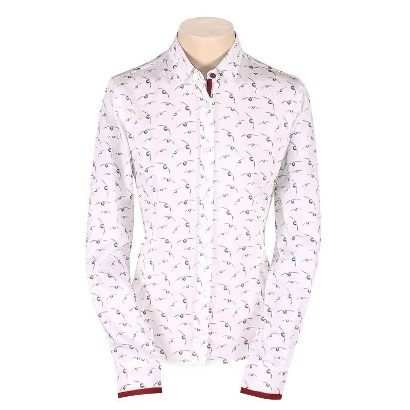 William Powell Ladies Flying Grouse Shirt - White Trendy Print Short Sleeve