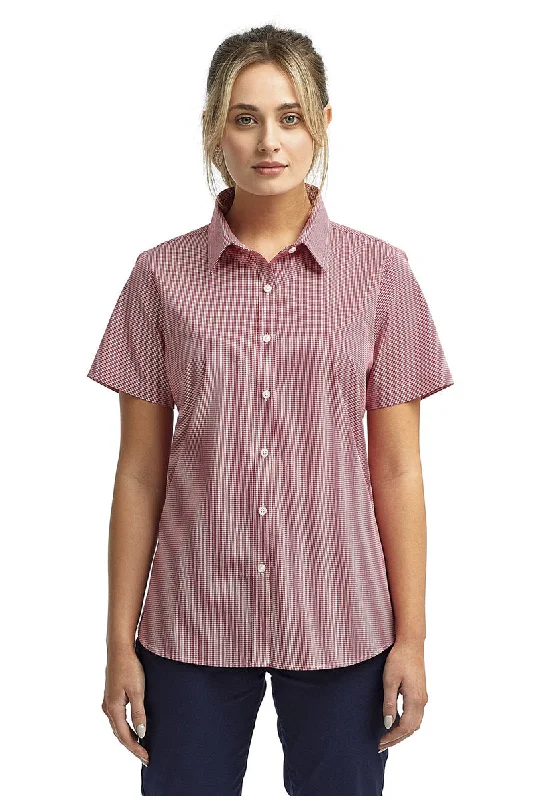 Women's Microcheck Short Sleeve Cotton Shirt (Red / White) Relaxed Fit Short Tunic