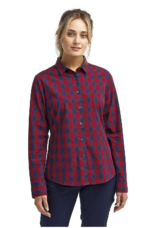 Women's Mulligan Check Long Sleeve Cotton Shirt (Red / Navy) Casual Short Sleeve Top