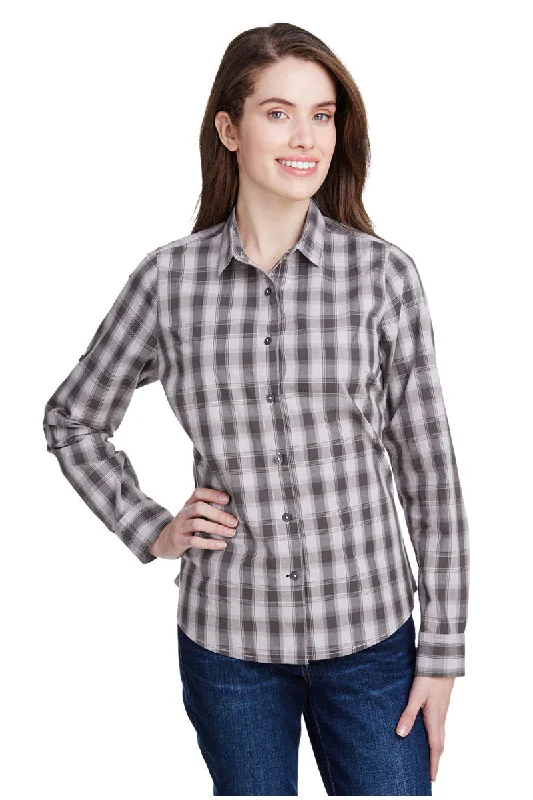 Women's Mulligan Check Long Sleeve Cotton Shirt (Steel / Black) Relaxed Fit Short Tunic