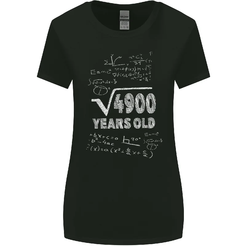 70th Birthday 70 Year Old Geek Funny Maths Womens Wider Cut T-Shirt Spandex Blend Rayon Blend Denim Blend