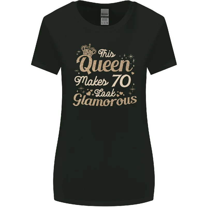 70th Birthday Queen Seventy Years Old 70 Womens Wider Cut T-Shirt Sequined Glittery Shiny