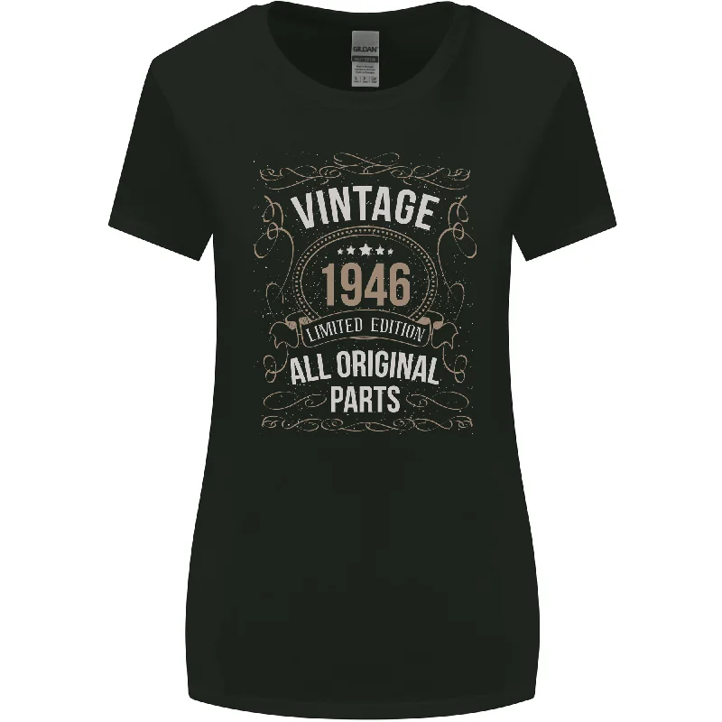 77th Birthday Limited Edition 1946 Womens Wider Cut T-Shirt Spandex Blend Rayon Blend Denim Blend