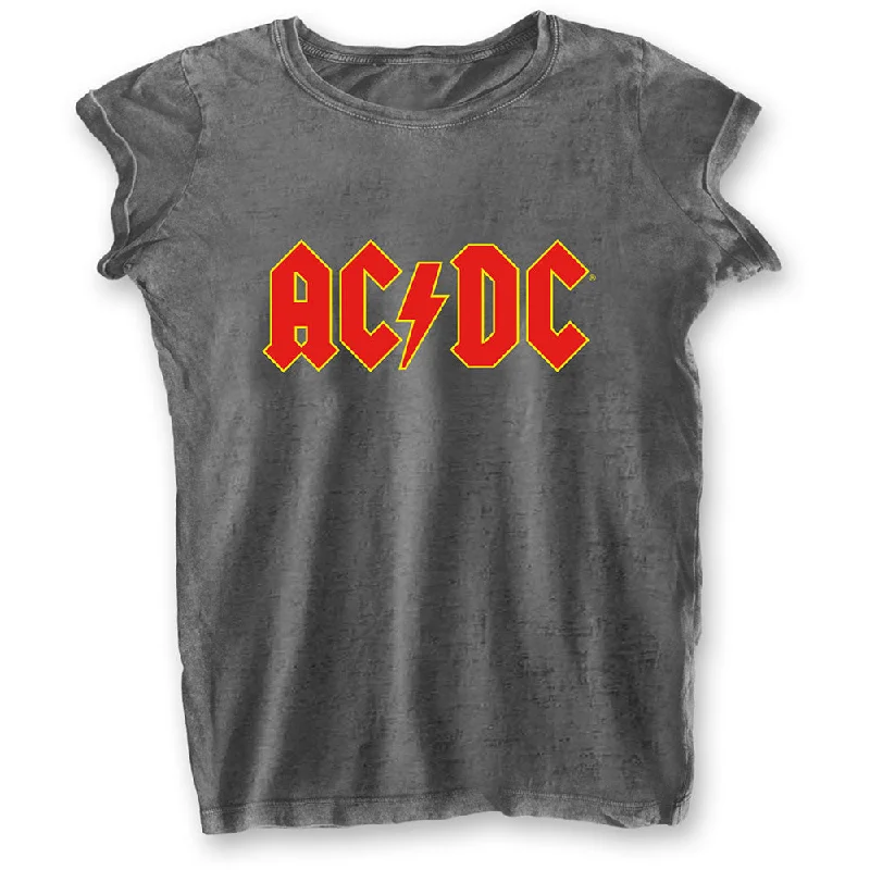 AC/DC Ladies T-Shirt: Logo (Burn Out) Anti-Pilling Machine Wash Handmade