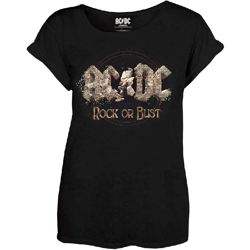 AC/DC Ladies T-Shirt: Rock or Bust Ribbed T-Shirt High Neck Heavyweight