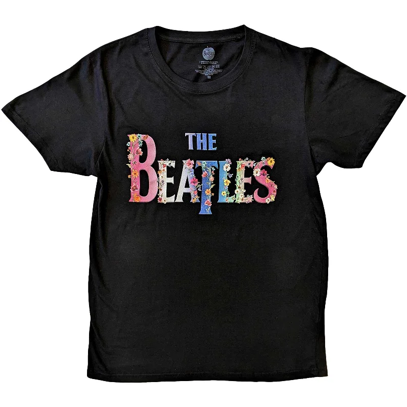 The Beatles | Official Band T-Shirt | Floral Logo Nylon Fabric Polyester Fabric Spandex Fabric