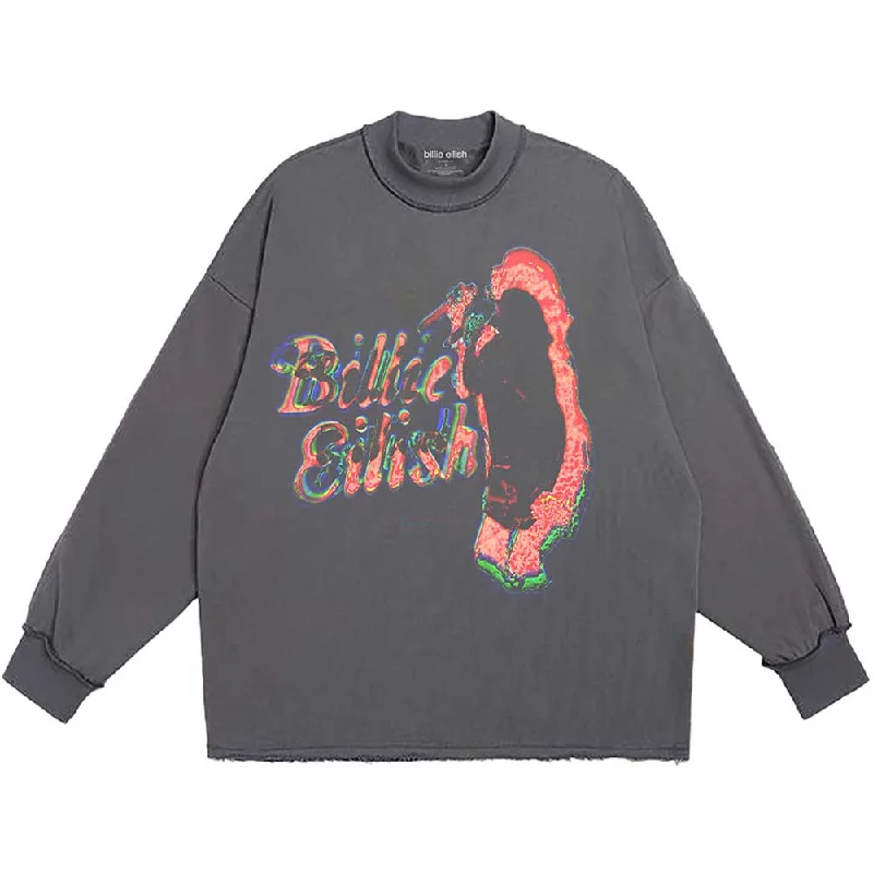 Billie Eilish Unisex Long Sleeve T-Shirt: Neon Logo Collared T-Shirt Boat Neck A-Line