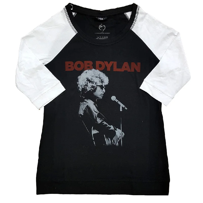 Bob Dylan Unisex Raglan T-Shirt: Sound Check Mesh Blend Leather Blend Suede Blend