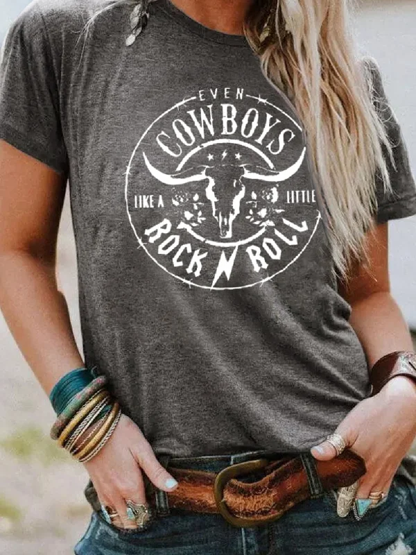 Wild West Inspired Graphic Tee in Charcoal Gray Thin T-Shirt Open Front Quick Dry