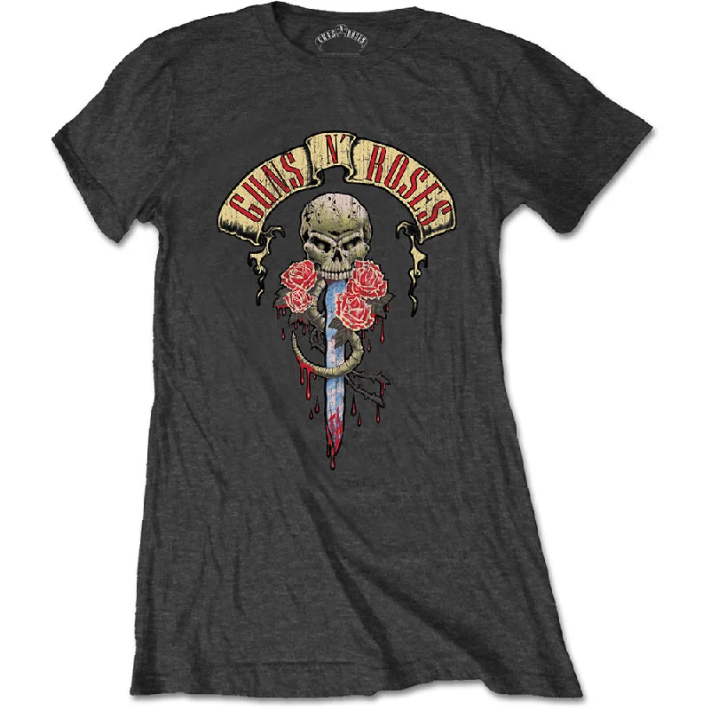 Guns N' Roses Ladies T-Shirt: Dripping Dagger Striped Floral Plaid