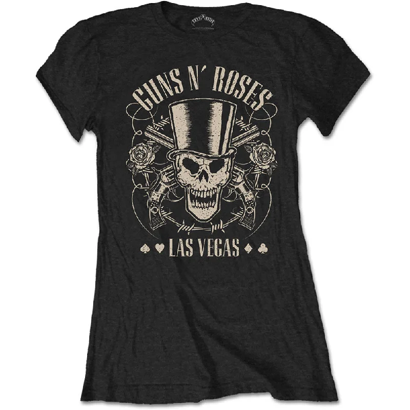 Guns N' Roses Ladies T-Shirt: Top Hat, Skull & Pistols Las Vegas Knit Fabric Woven Fabric Fleece Fabric