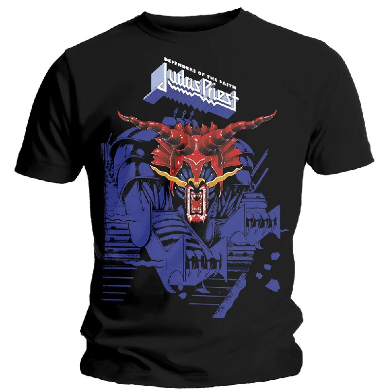 Judas Priest | Official Band T-Shirt | Defenders Blue Hooded Caped Shawl Collar