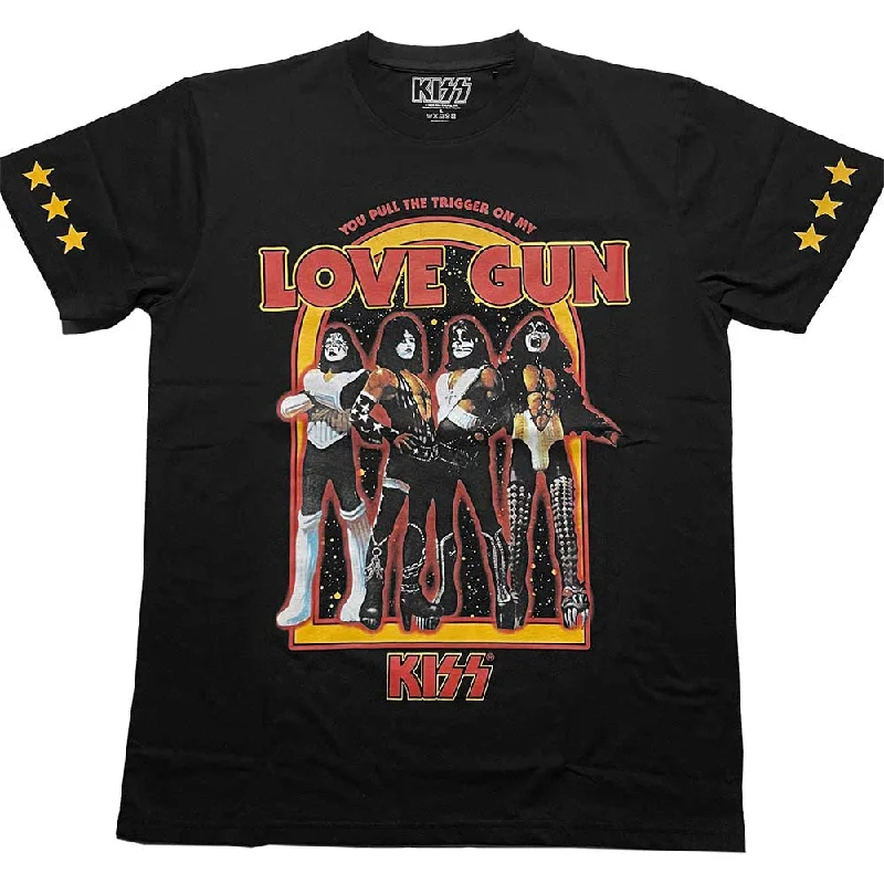 KISS | Official Band T-Shirt | Love Gun Stars (Sleeve Print) Mesh Canvas Denim