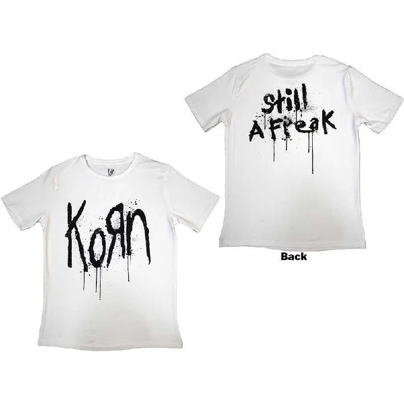 Korn | Official Band Ladies T-Shirt | Still A Freak (Back Print) white Basic T-Shirt Crew Neck Short Sleeve Korn | Official Band Ladies T-Shirt | Still A Freak (Back Print) white Basic T-Shirt Crew Neck Short Sleeve