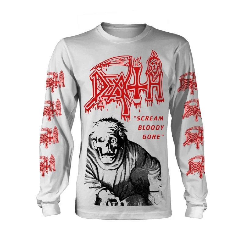 Death Unisex Long Sleeved T-shirt: Scream Bloody Gore (back print) Seamless Knitted Crochet