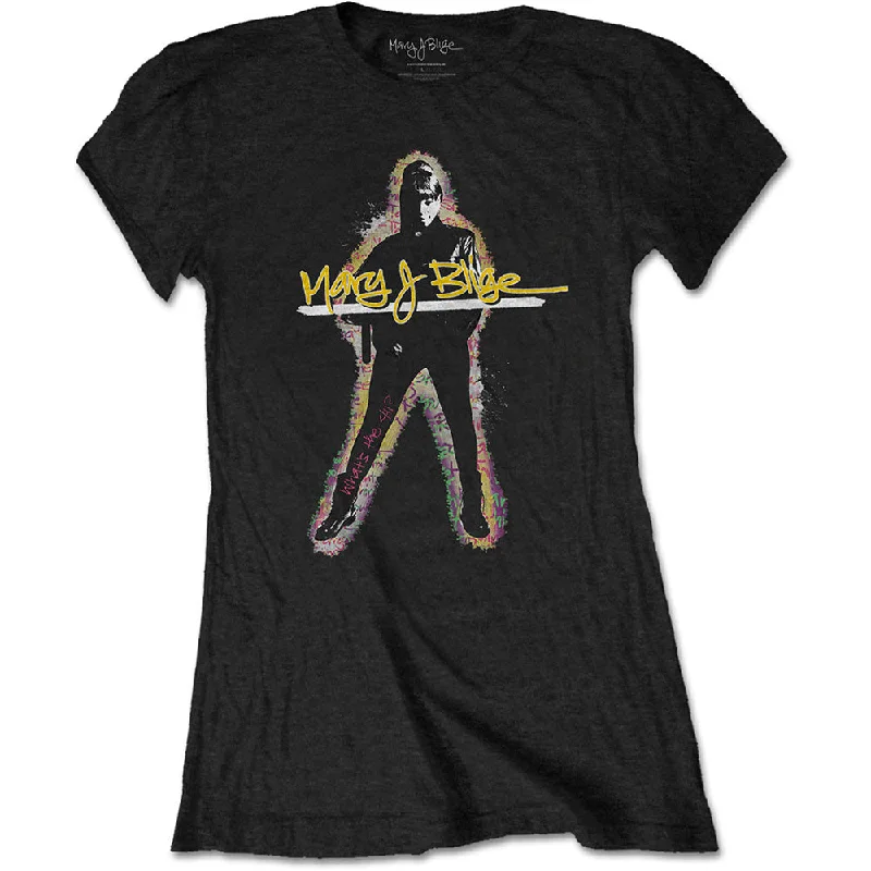 Mary J Blige Ladies T-Shirt: Glow Solid Color Striped Floral