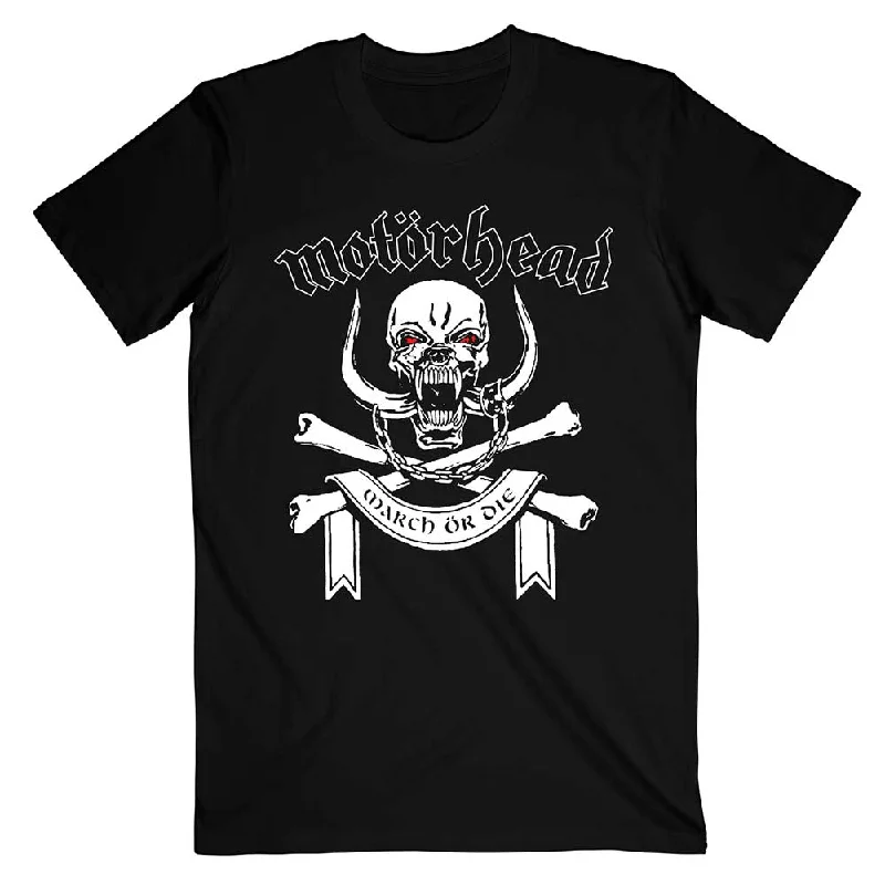 Motorhead | Official Band T-Shirt | March or Die Lyrics (Back Print) Print Jacquard Patchwork